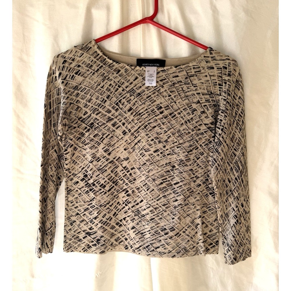 Jones New York Tan & Black Top Long Sleeves Women's Size Small Office Casual